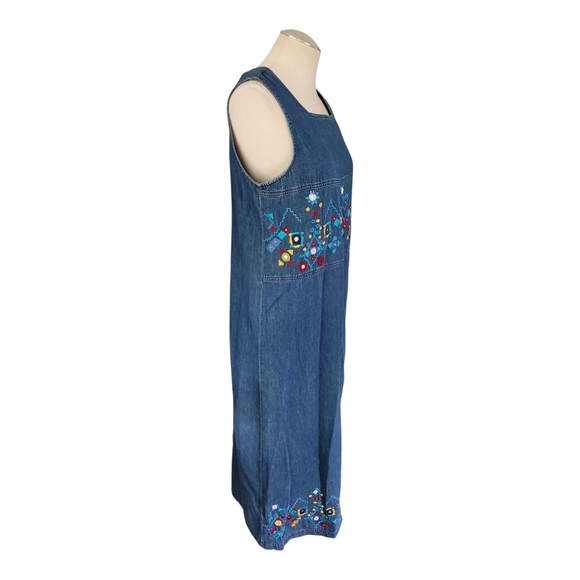 Karin Stevens Petites Embroidered Denim Maxi Dress Size 8P 100% Cotton Boho - Picture 5 of 8